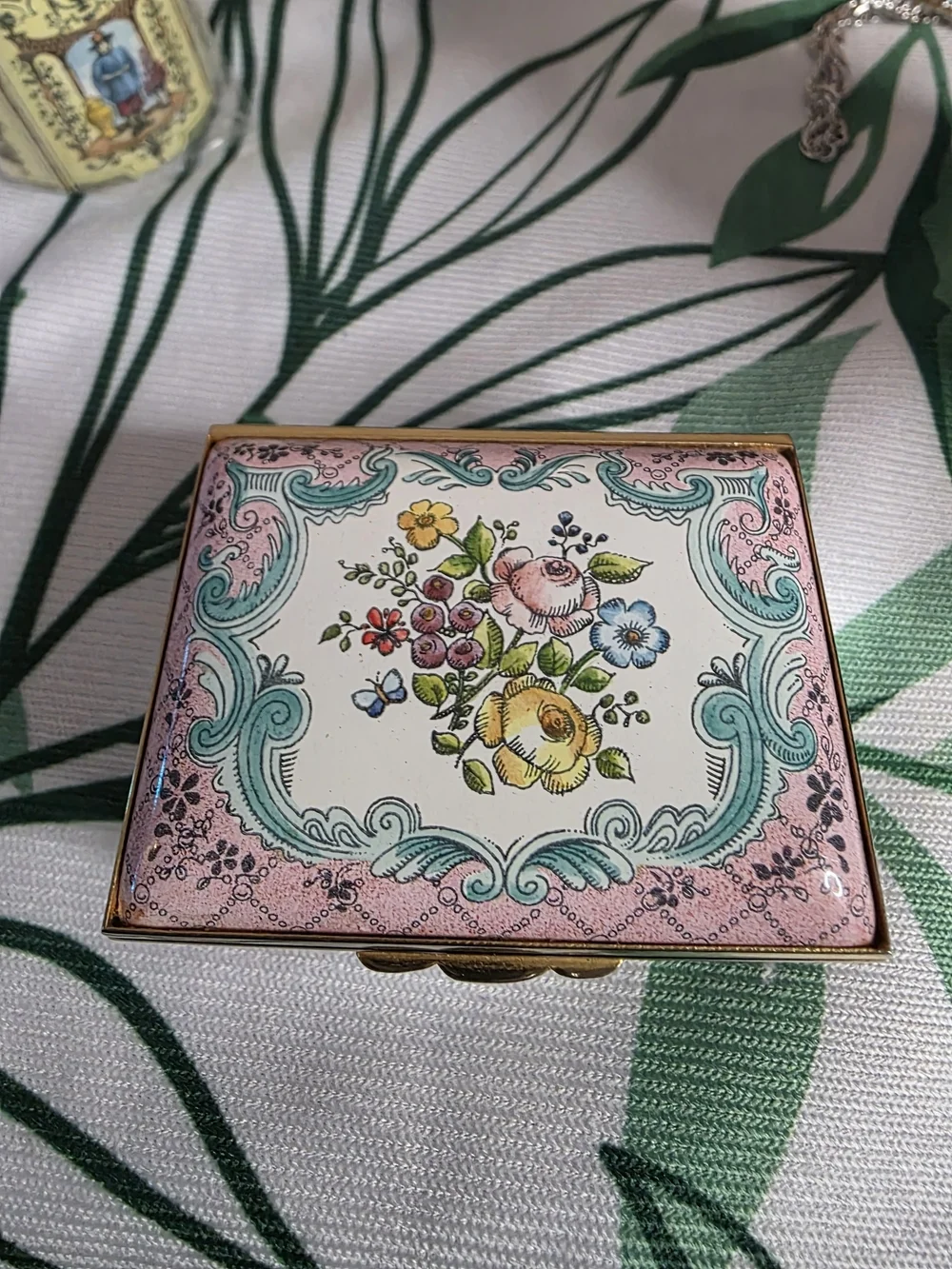 Vintage Halcyon Days Enamels Floral Trinket Box Pink Bilston Battersea England